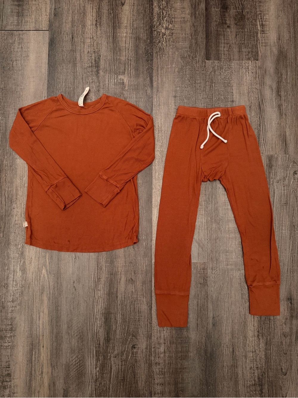 Kids Thermal Pajama Set in Cognac- Cozy Long Sleeve Top & Pants